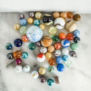 Vintage Set of 57 Various Marbles Textured Colored Mega Large Solid Collectible
